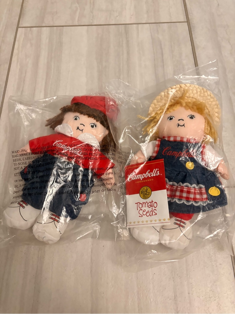 Campbell's Soup Kids Plush Stuffed Bean Bag Dolls 8" Vintage